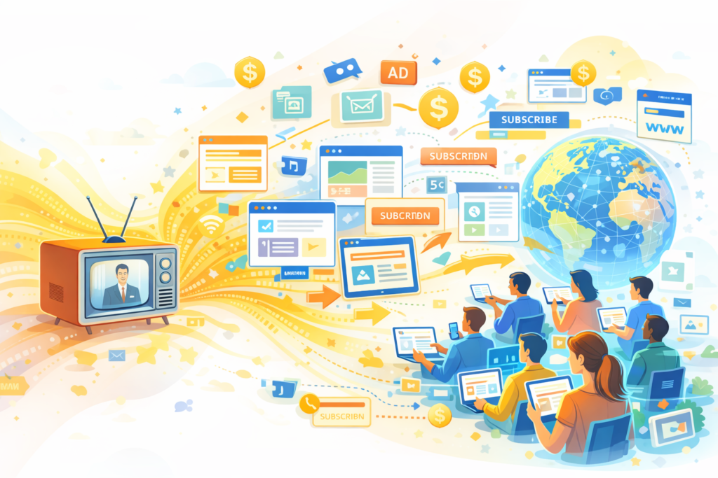 alegoría de la transición del negocio de la televisión a internet de Bill Gates (content is king).