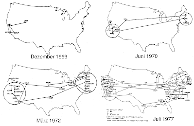 Mapas que muestran el crecimiento de arpanet camino de ser interet