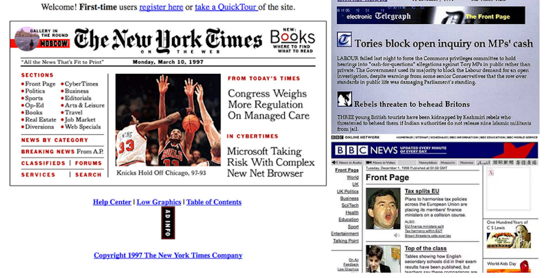 Algunos sitios web de los años 90 
