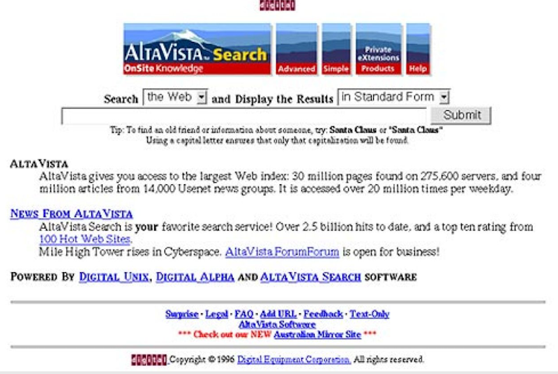 pantalla principal del antiguo buscador Altavista
