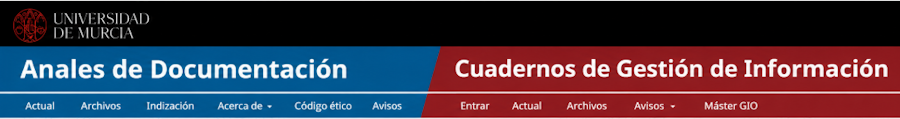 Cabecera de Anales de Documentación y de Cuadernos de Gestión de Información en el portal de revistas de la Universidad de Mucia
